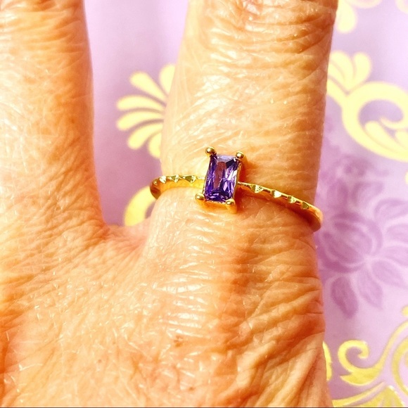 Royal Baguette Purple Crystal Thin Gold Notch Ring - Picture 2 of 5